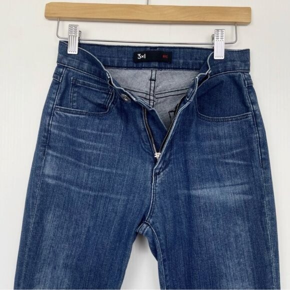 3x1 High Rise Ankle Raw Hem Cotton Blend Skinny Jeans in Sally, Medium Wash  24 - Picture 2 of 7